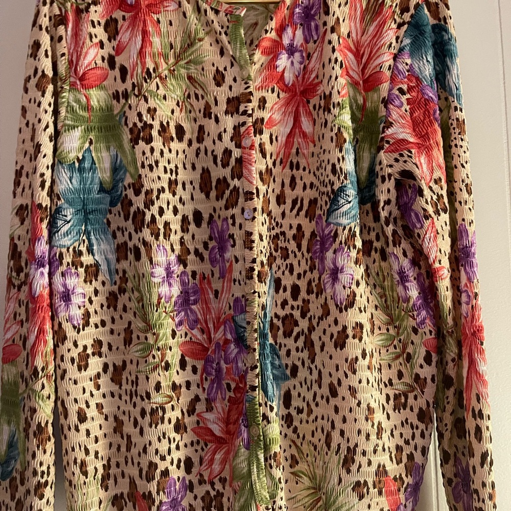 RAFAEL Multicolor Floral Leopard Print Blouse